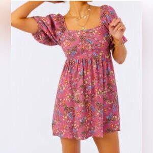 NWT O’Neill Floral Berry Manda Short Dress Medium M Puffy Sleeves CottageCore